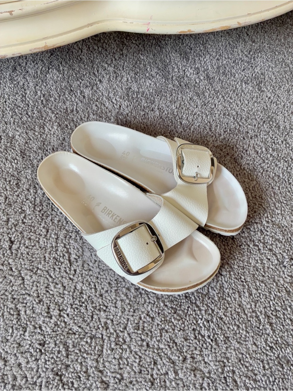 Birkenstock Madrid Essentials White Slide Sandals Sz 40